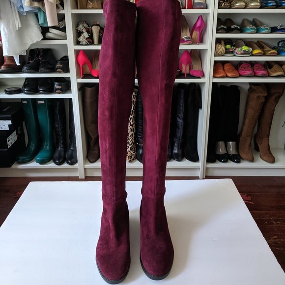 TORY BURCH Burgundy Over the Knee Suede OTK Boots - Picture 2 of 8